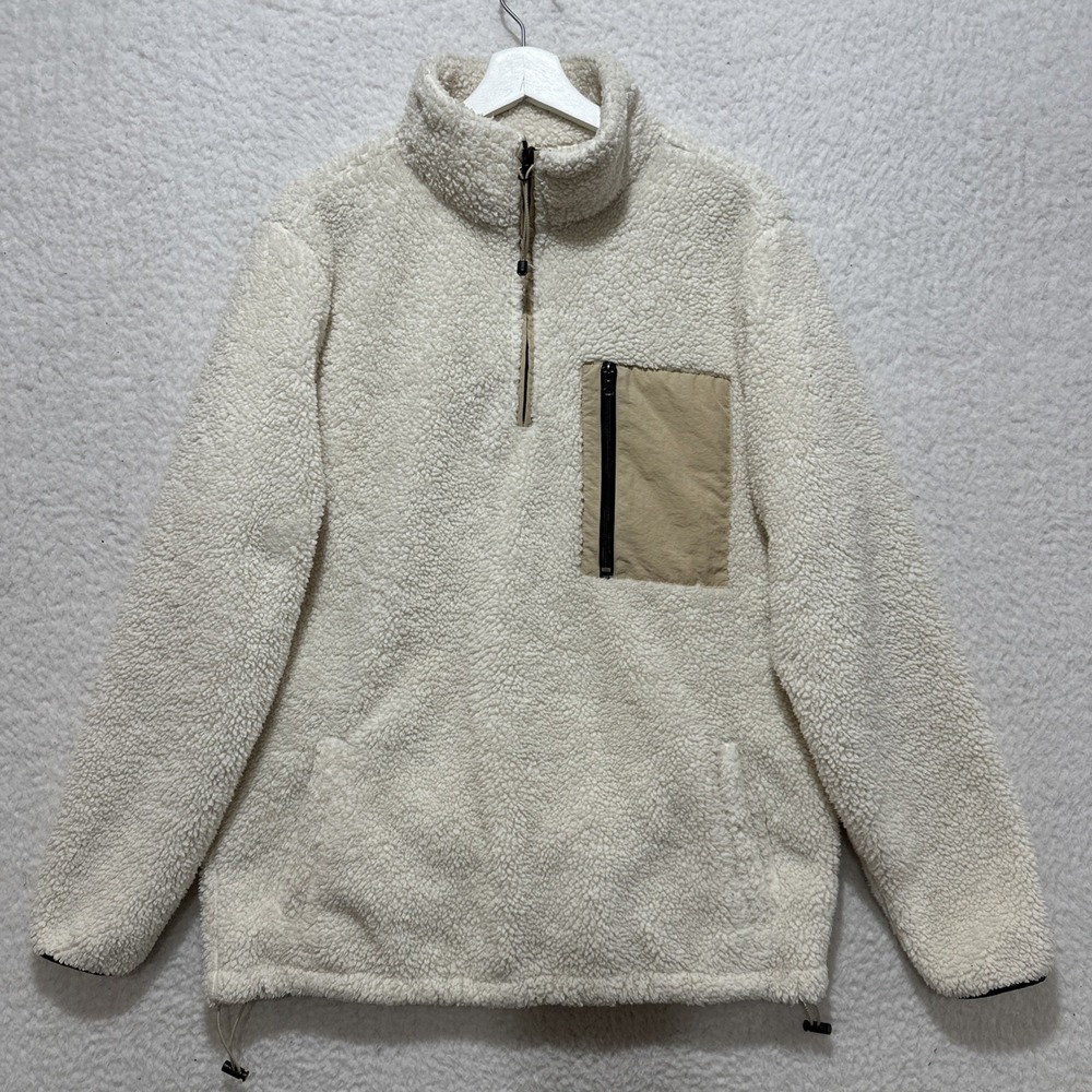 Pacsun Fleece 1/4 Zip Ivory White‎ Pullover Jacket Size Medium